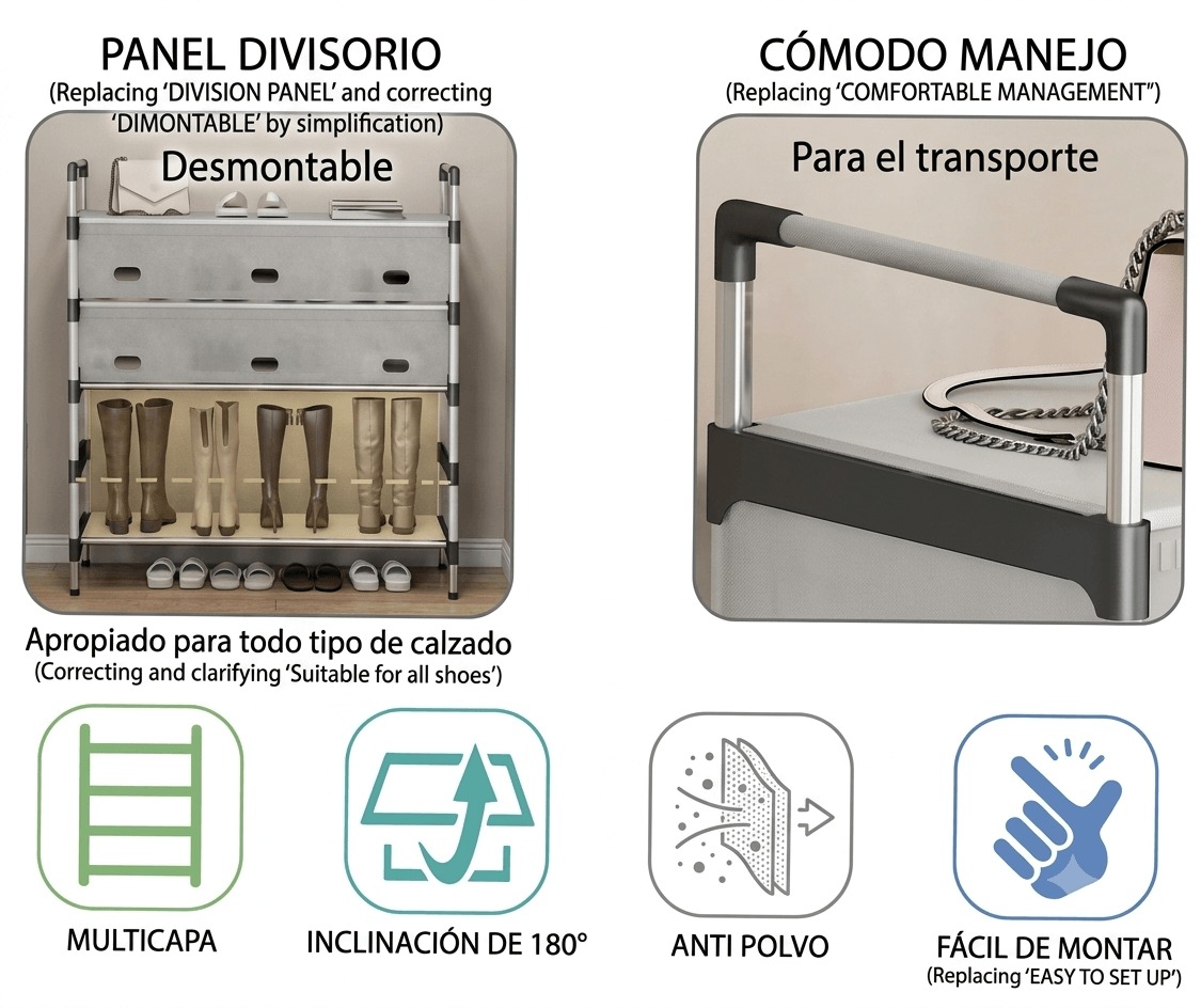 ORGANIZADOR DE CALZADO ARMABLE DE 6 NIVELES CON CUBIERTAS ANTIPOLVO - 63 X 28 X 140 CM - 4