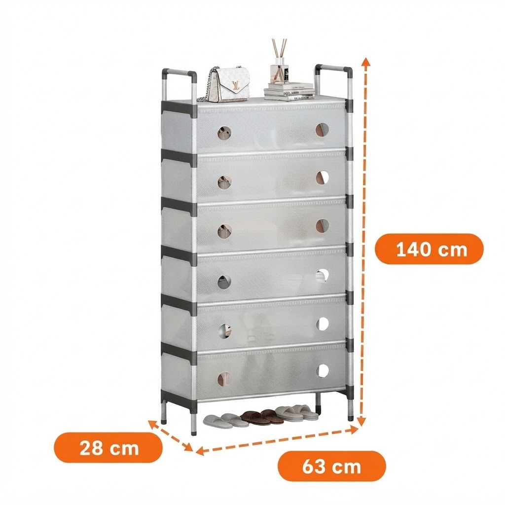 ORGANIZADOR DE CALZADO ARMABLE DE 6 NIVELES CON CUBIERTAS ANTIPOLVO - 63 X 28 X 140 CM - 5