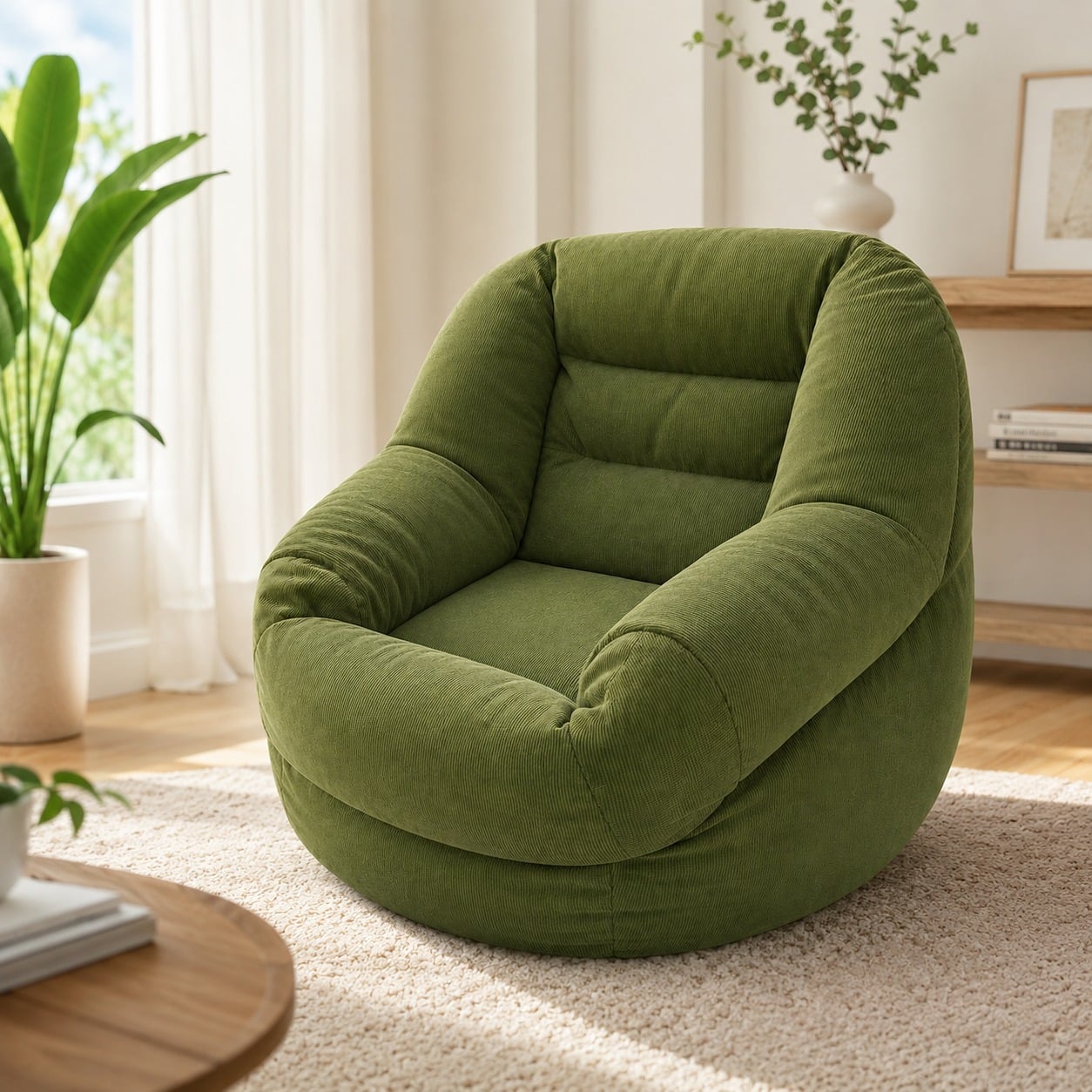 SOFÁ ERGONÓMICO SILLÓN PUFF TELA PANA PREMIUM RELLENO DE POLIESTIRENO LAVABLE RELLENABLE VERDE - 4