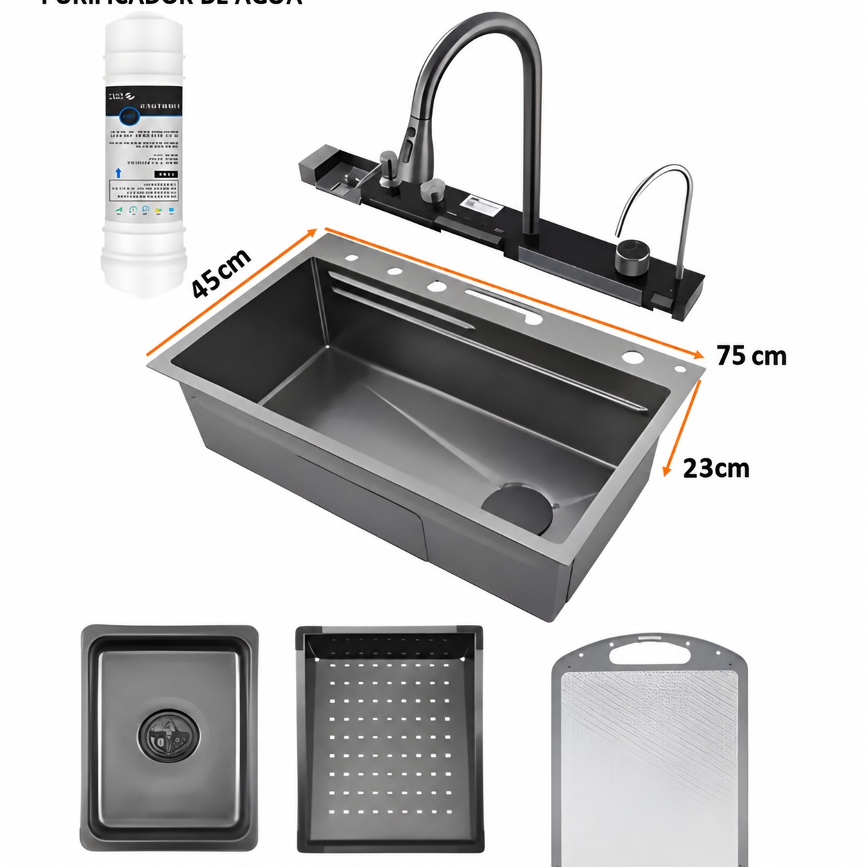 LAVADERO MULTIFUNCIONAL DE COCINA 7 EN 1 CON LUCES 5 TECLAS + MEZCLADORA CON TABLA DE ACERO - 4