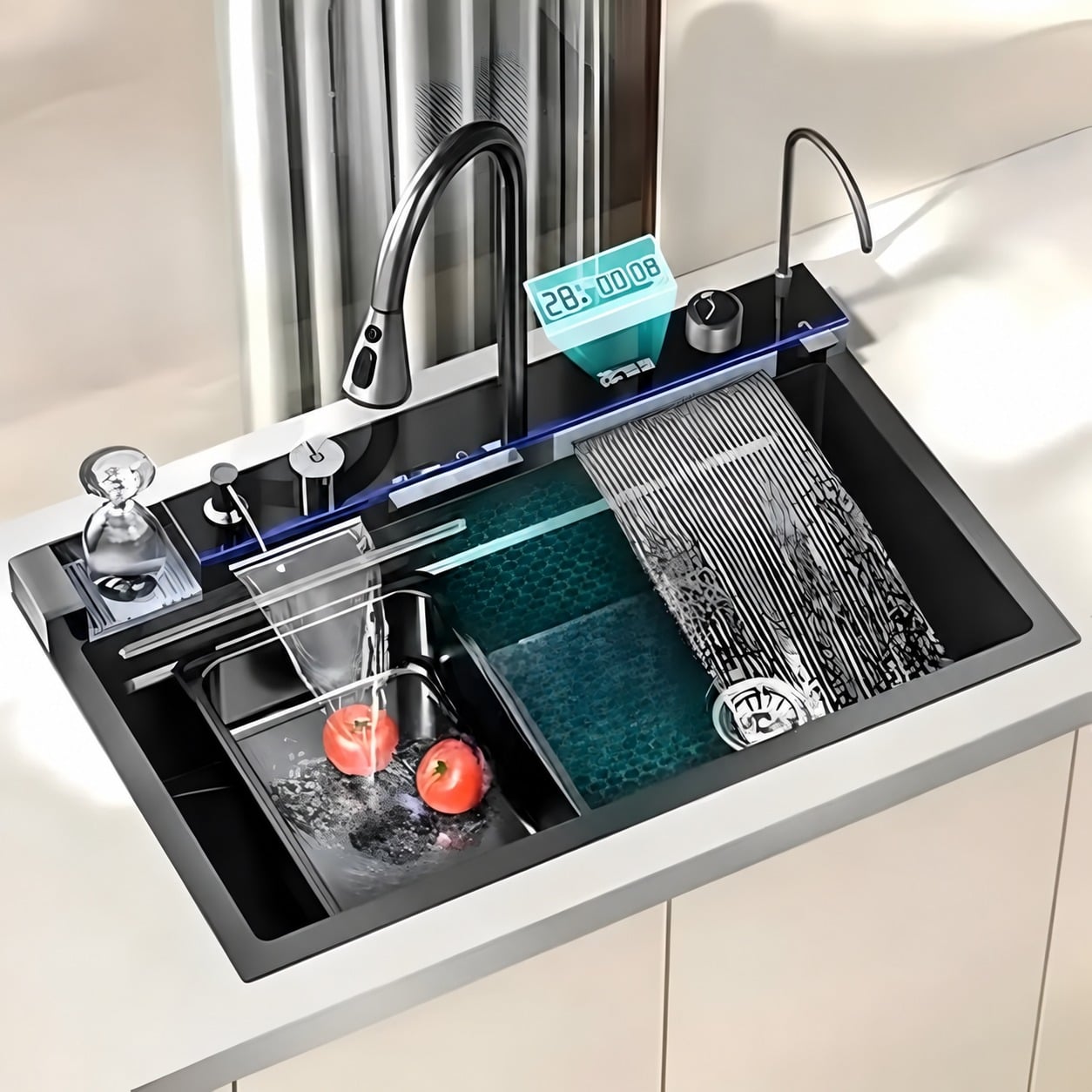 LAVADERO MULTIFUNCIONAL DE COCINA 7 EN 1 CON LUCES 5 TECLAS + MEZCLADORA CON TABLA DE ACERO - 4