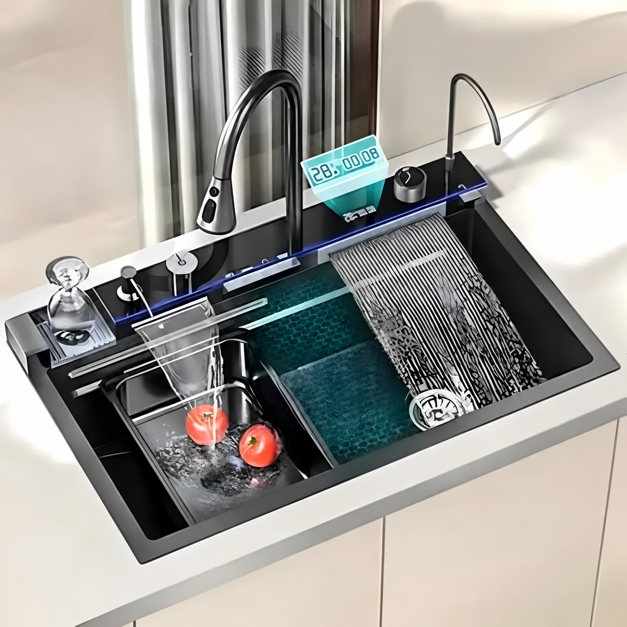 LAVADERO MULTIFUNCIONAL DE COCINA 7 EN 1 CON LUCES 5 TECLAS + MEZCLADORA CON TABLA DE ACERO - 4