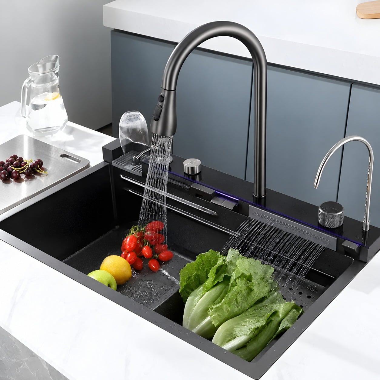LAVADERO MULTIFUNCIONAL DE COCINA 7 EN 1 CON LUCES 5 TECLAS + MEZCLADORA CON TABLA DE ACERO - 2