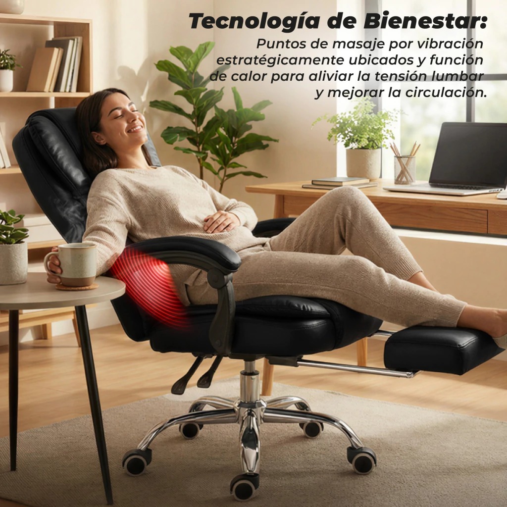 SILLON MASAJEADOR GERENCIAL CON VIBROMASAJES LUMBAR, RECLINABLE, ERGONOMICO CON REPOSAPIES BERLIN 707 - 3