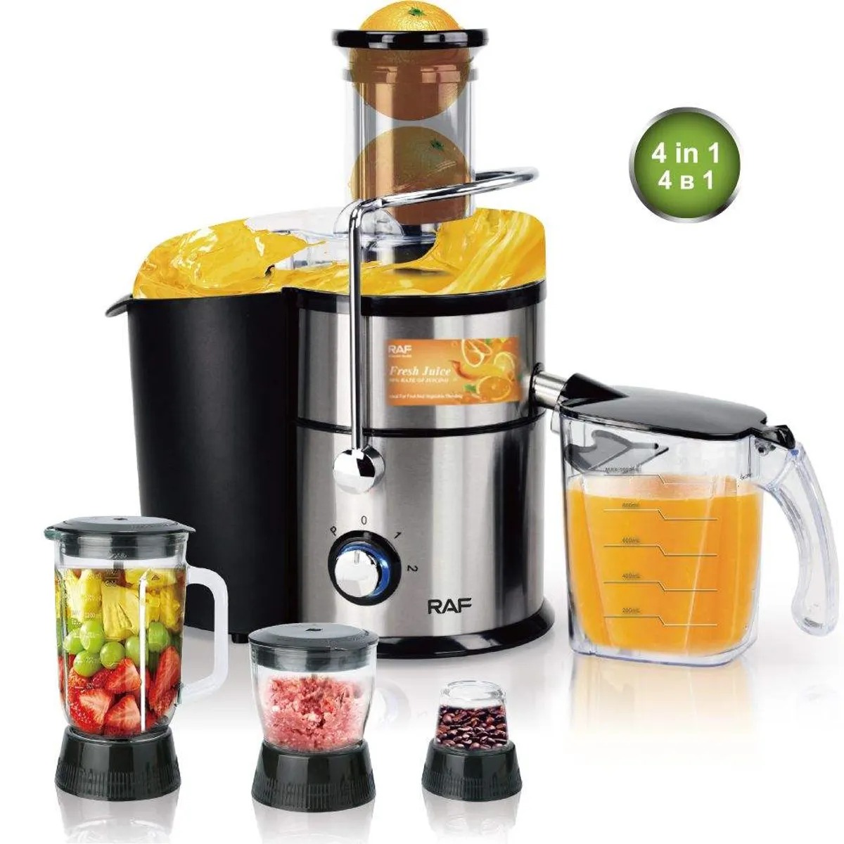 EXTRACTOR DE JUGOS ELÉCTRICO MULTIFUNCIONAL 4 EN 1 RAF R.2806 - 2