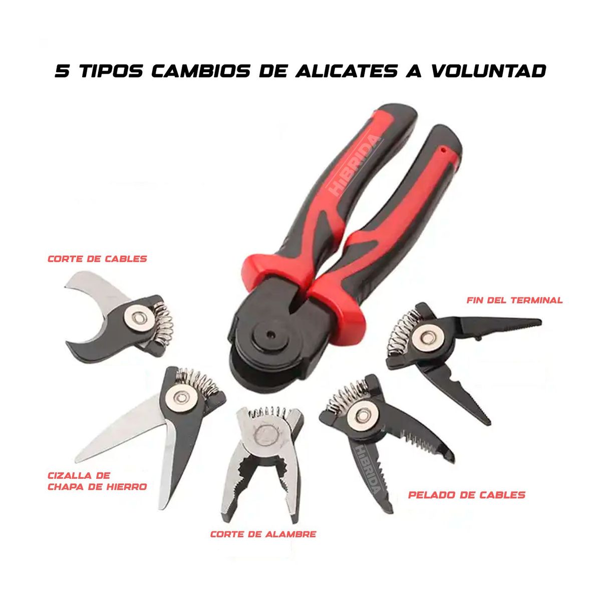 ALICATE MULTIFUNCIONAL 5 PIEZAS INTERCAMBIABLES COLOR ROJO Y NEGRO - 3