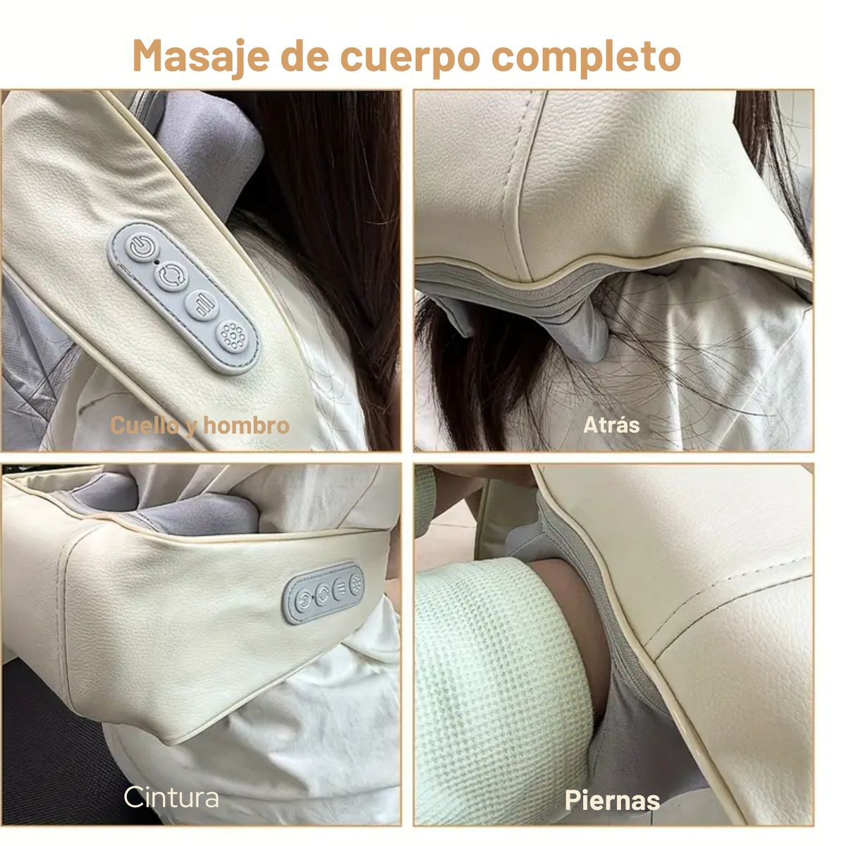 MASAJEADOR PORTATIL DE CUELLO, HOMBROS, ESPALDA Y CUERPO CON CORREAS AJUSTABLES COLOR BEIGE - 7