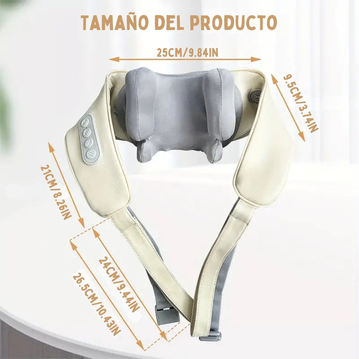 MASAJEADOR PORTATIL DE CUELLO, HOMBROS, ESPALDA Y CUERPO CON CORREAS AJUSTABLES COLOR BEIGE - 8
