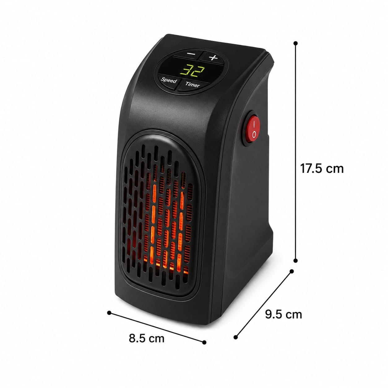ESTUFA CALEFACTOR ELECTRICA PORTATIL CALENTADOR DE OFICINA DORMITORIO COLOR NEGRO - 6