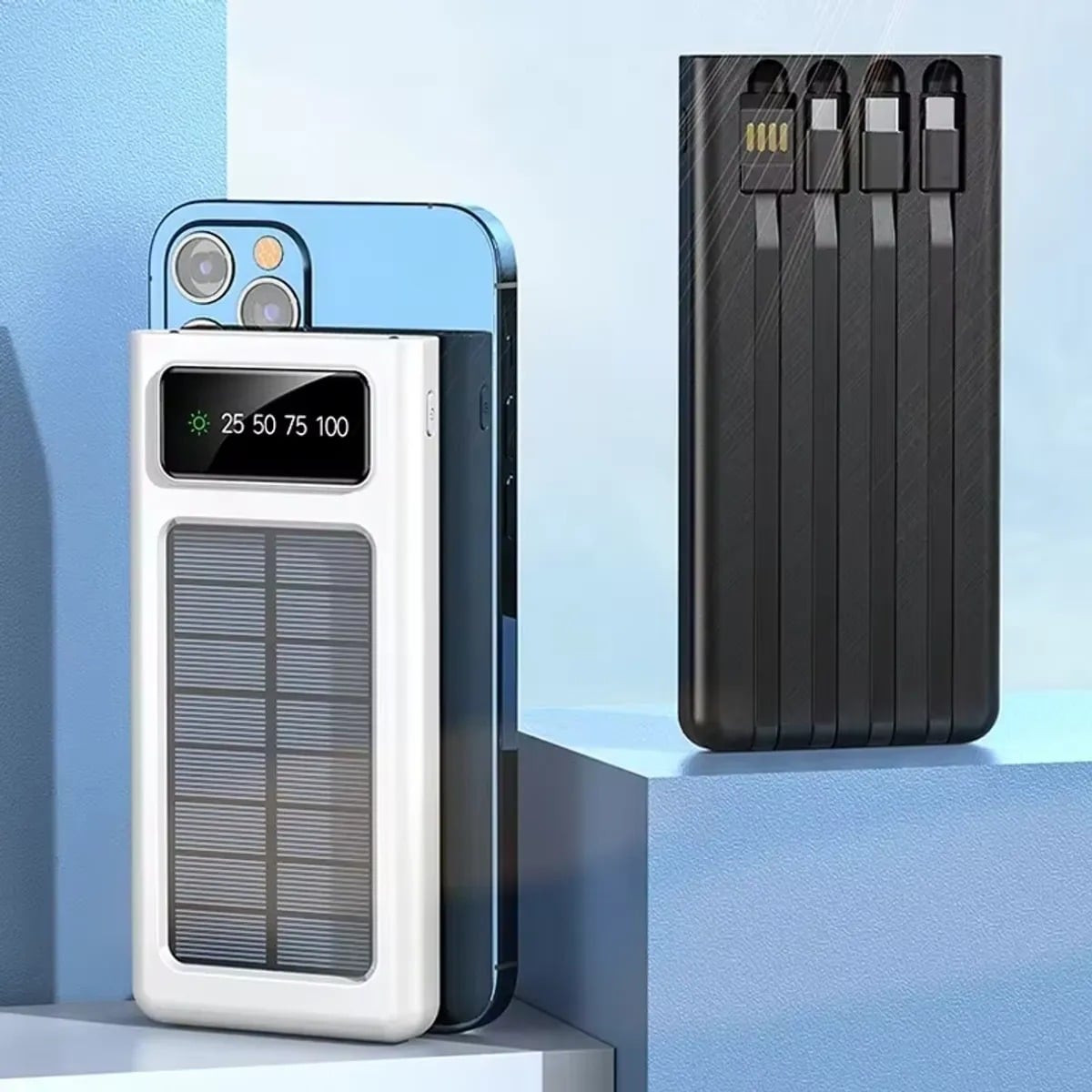 BATERIA PORTATIL 10000 MAH CARGA RAPIDA 4 CABLES INCORPORADOS Y 1 CABLE USB - 2