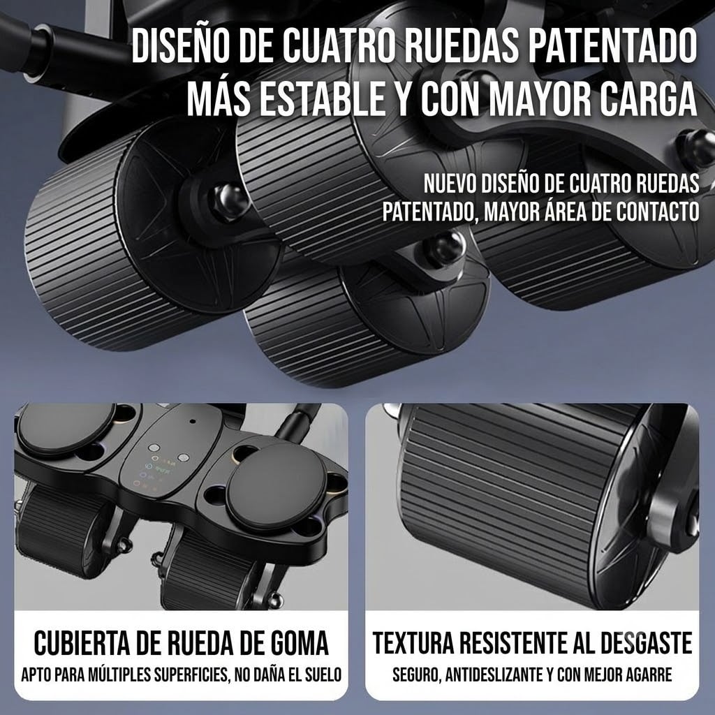RODILLO ABDOMINAL 3 EN 1 DE 4 RUEDAS 4 CODERAS + TABLERO DE FLEXIONES COLOR NEGRO - 2