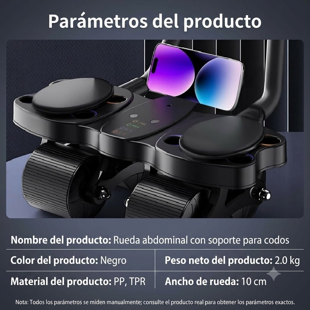 RODILLO ABDOMINAL 3 EN 1 DE 4 RUEDAS 4 CODERAS + TABLERO DE FLEXIONES COLOR NEGRO - 5