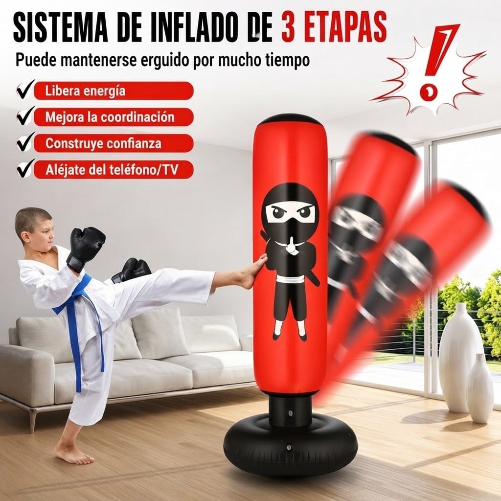 POSTE DE BOXEO INFLABLE INDEPENDIENTE PARA NIÑOS Y ADULTOS ENTRENAMIENTO DE KARATE Y TAEKWONDO 1.55M - 2