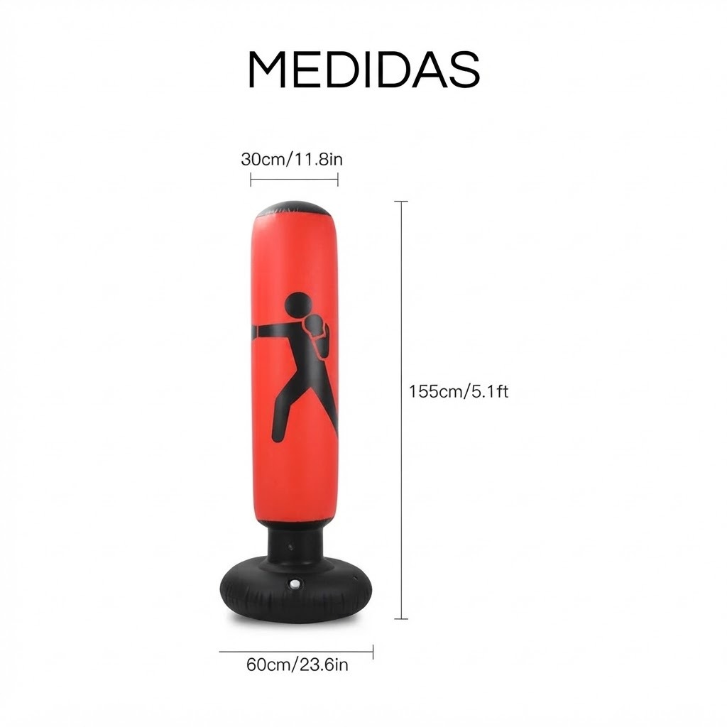POSTE DE BOXEO INFLABLE INDEPENDIENTE PARA NIÑOS Y ADULTOS ENTRENAMIENTO DE KARATE Y TAEKWONDO 1.55M - 6