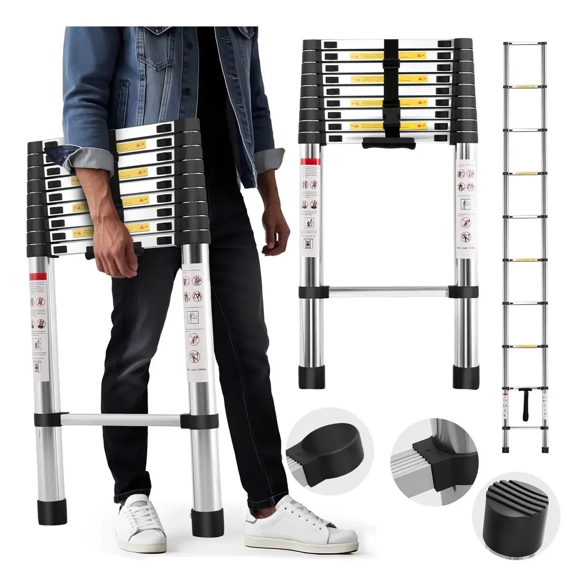 ESCALERA TELESCOPICA RECTA PLEGABLE RETRACTIL 3.90M COD TZ-27 - 1