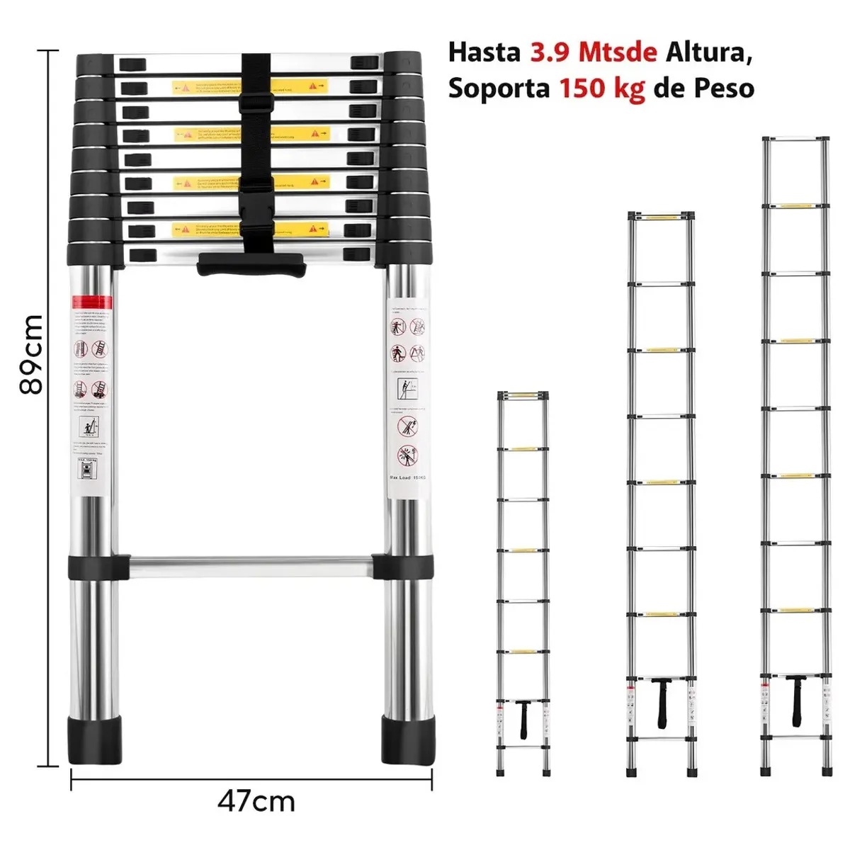 ESCALERA TELESCOPICA RECTA PLEGABLE RETRACTIL 3.90M COD TZ-27 - 2