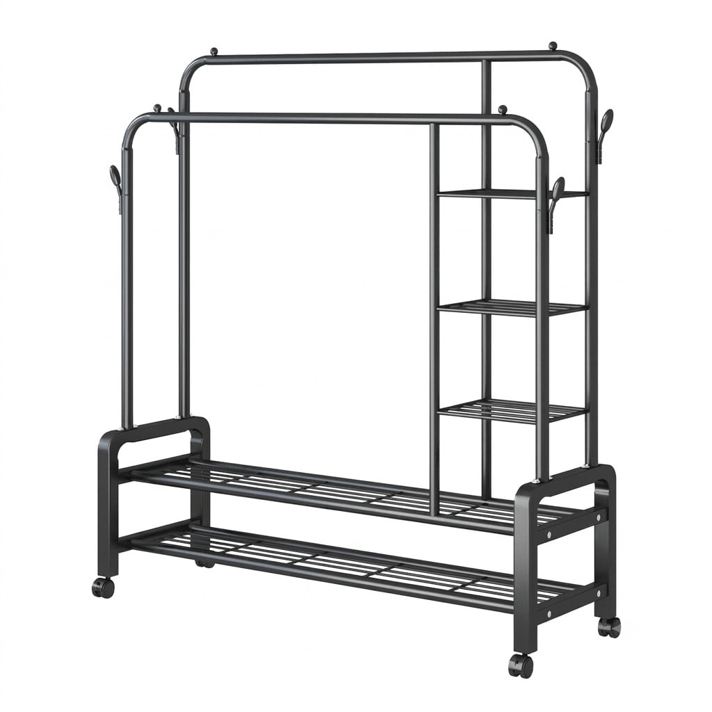 PERCHERO ORGANIZADOR MULTIFUNCIONAL 4 EN 1 CON REPISAS Y RUEDAS/VL-YP-618 100KG - 2