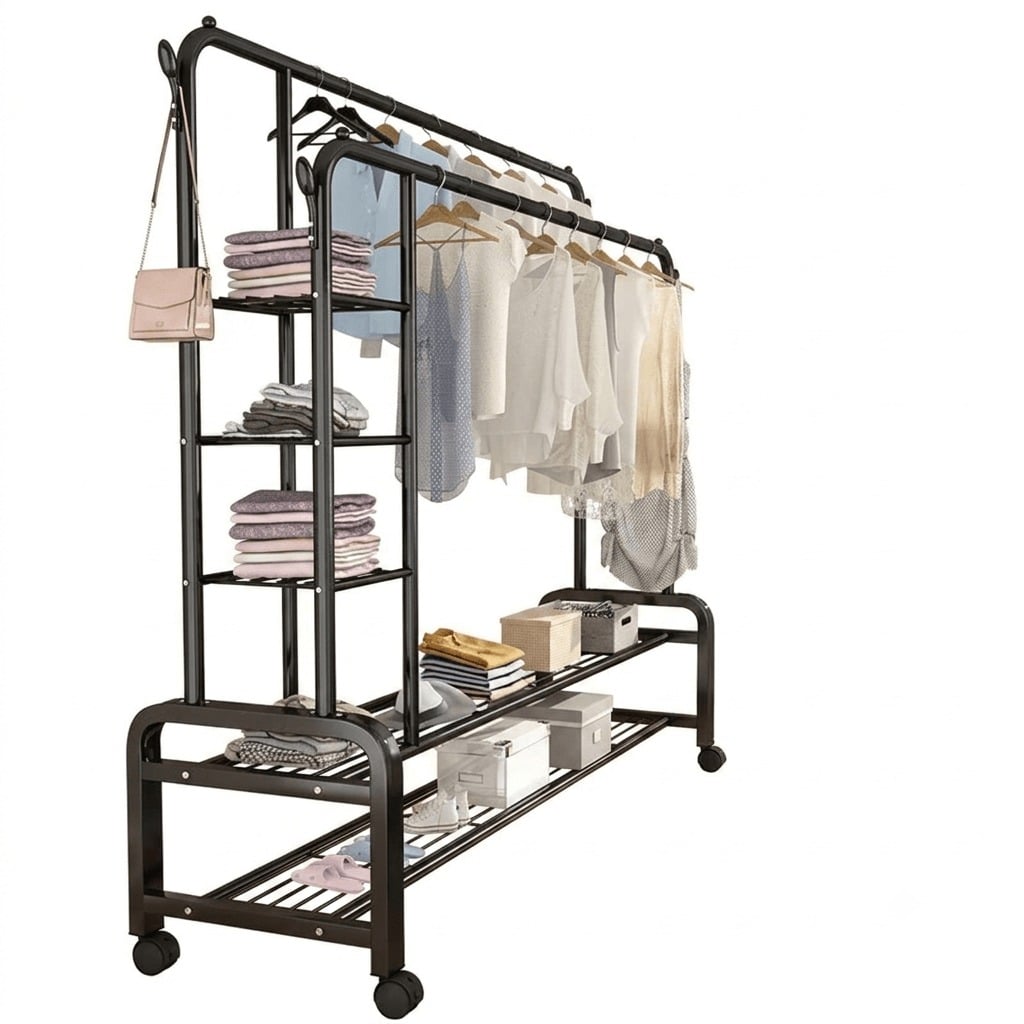 PERCHERO ORGANIZADOR MULTIFUNCIONAL 4 EN 1 CON REPISAS Y RUEDAS/VL-YP-618 100KG - 4