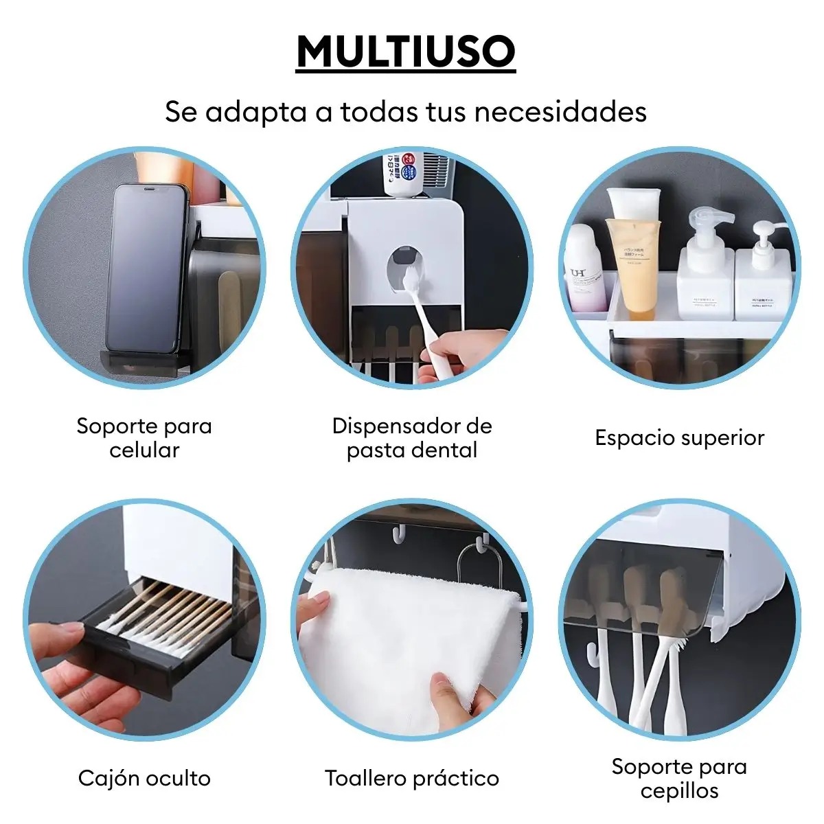 PORTA CEPILLOS MULTIFUNCION DISPENSADOR DE PASTA DIENTES JABON TOALLERO Y 4 VASOS - 3