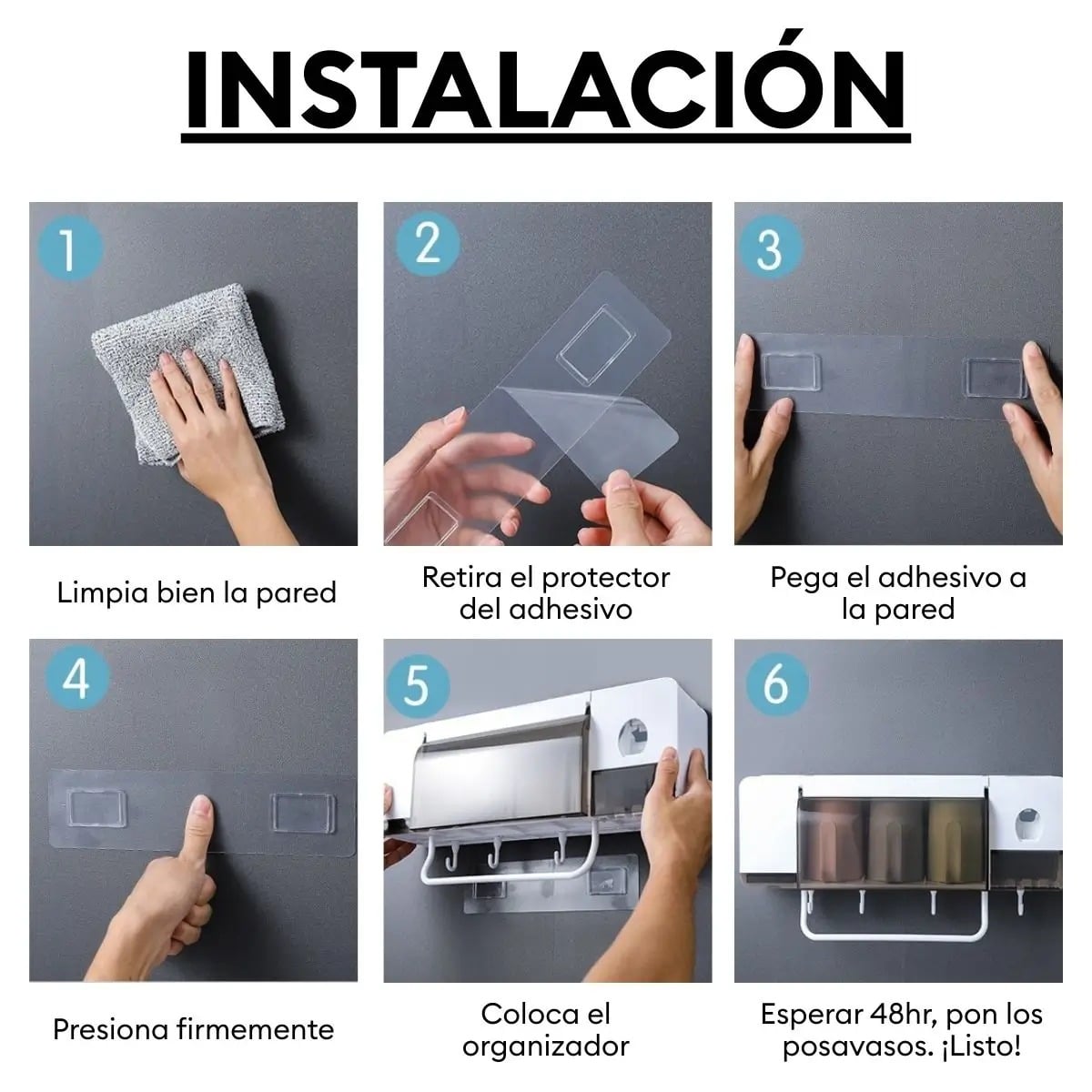 PORTA CEPILLOS MULTIFUNCION DISPENSADOR DE PASTA DIENTES JABON TOALLERO Y 4 VASOS - 5