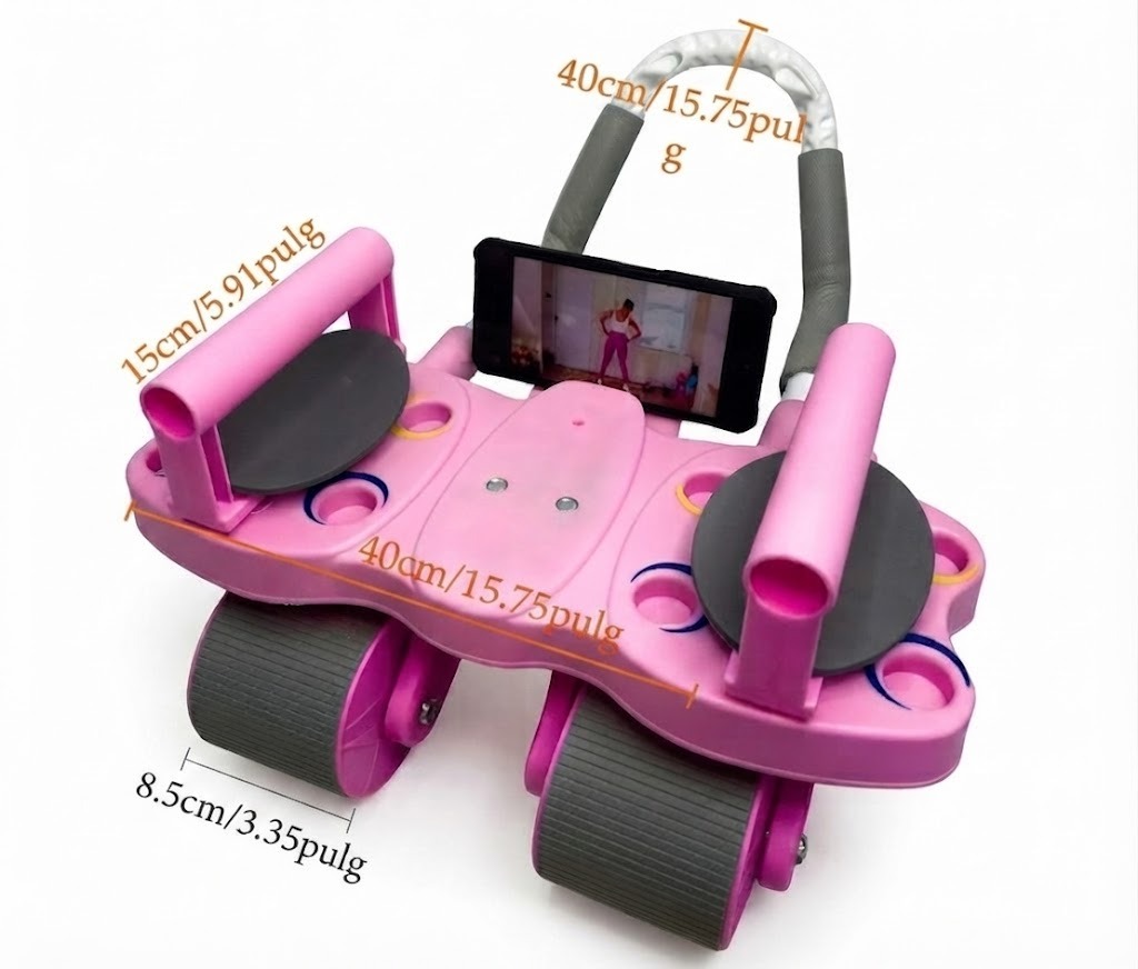 RODILLO ABDOMINAL 3 EN 1 DE 4 RUEDAS 4 CODERAS + TABLERO DE FLEXIONES COLOR ROSADO - 5