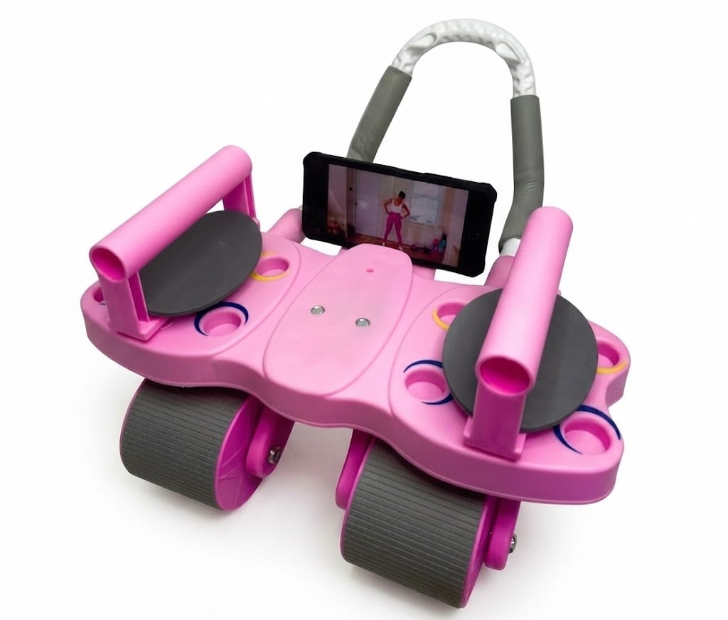 RODILLO ABDOMINAL 3 EN 1 DE 4 RUEDAS 4 CODERAS + TABLERO DE FLEXIONES COLOR ROSADO - 1