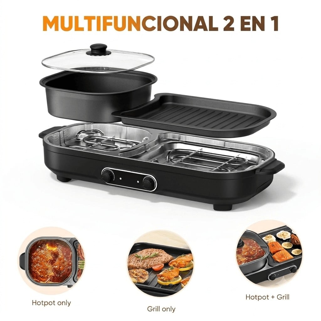 COCINA MULTIFUNCIONAL CON OLLA Y PARRILLA JUNTA ANTIADHERENTE 1550W RAF MOD R5433 - 2
