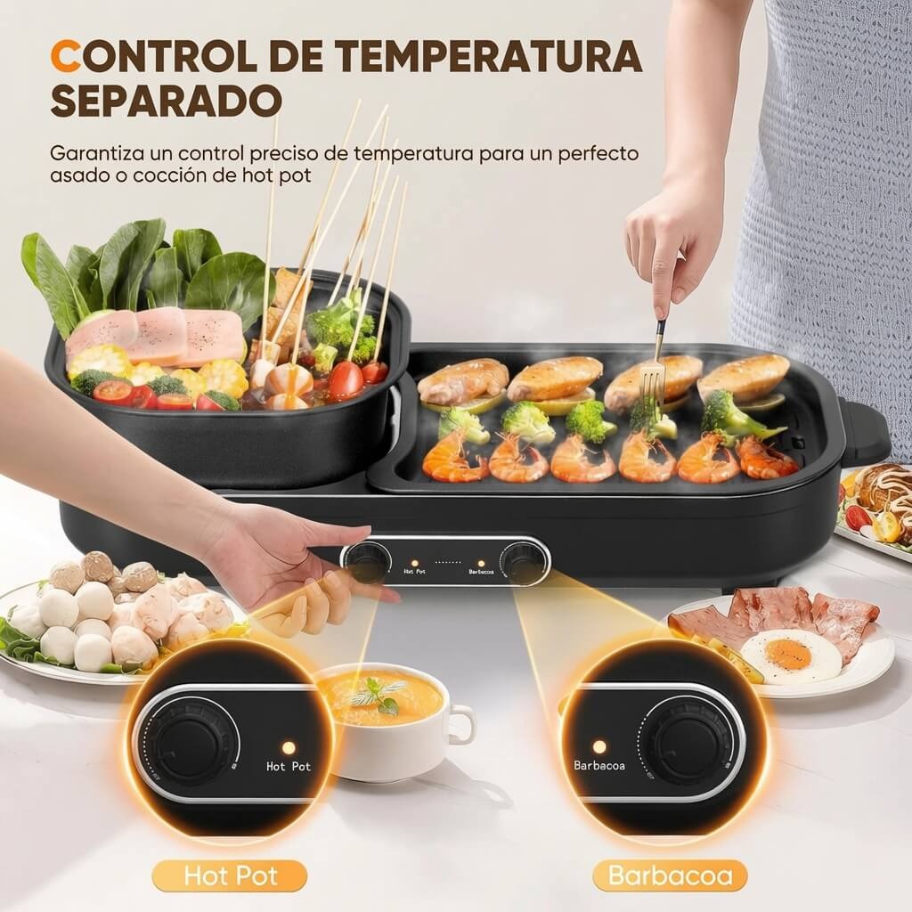 COCINA MULTIFUNCIONAL CON OLLA Y PARRILLA JUNTA ANTIADHERENTE 1550W RAF MOD R5433 - 6