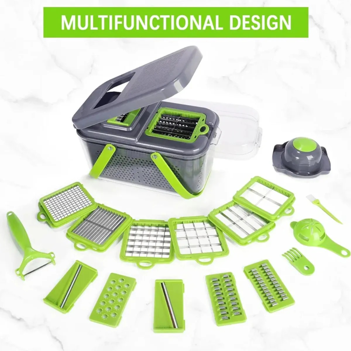 CORTADOR MULTIFUNCIONAL 22 PIEZAS PICADOR RAYADOR Y REBANADOR DE VERDURAS Y FRUTAS COLOR VERDE - 2