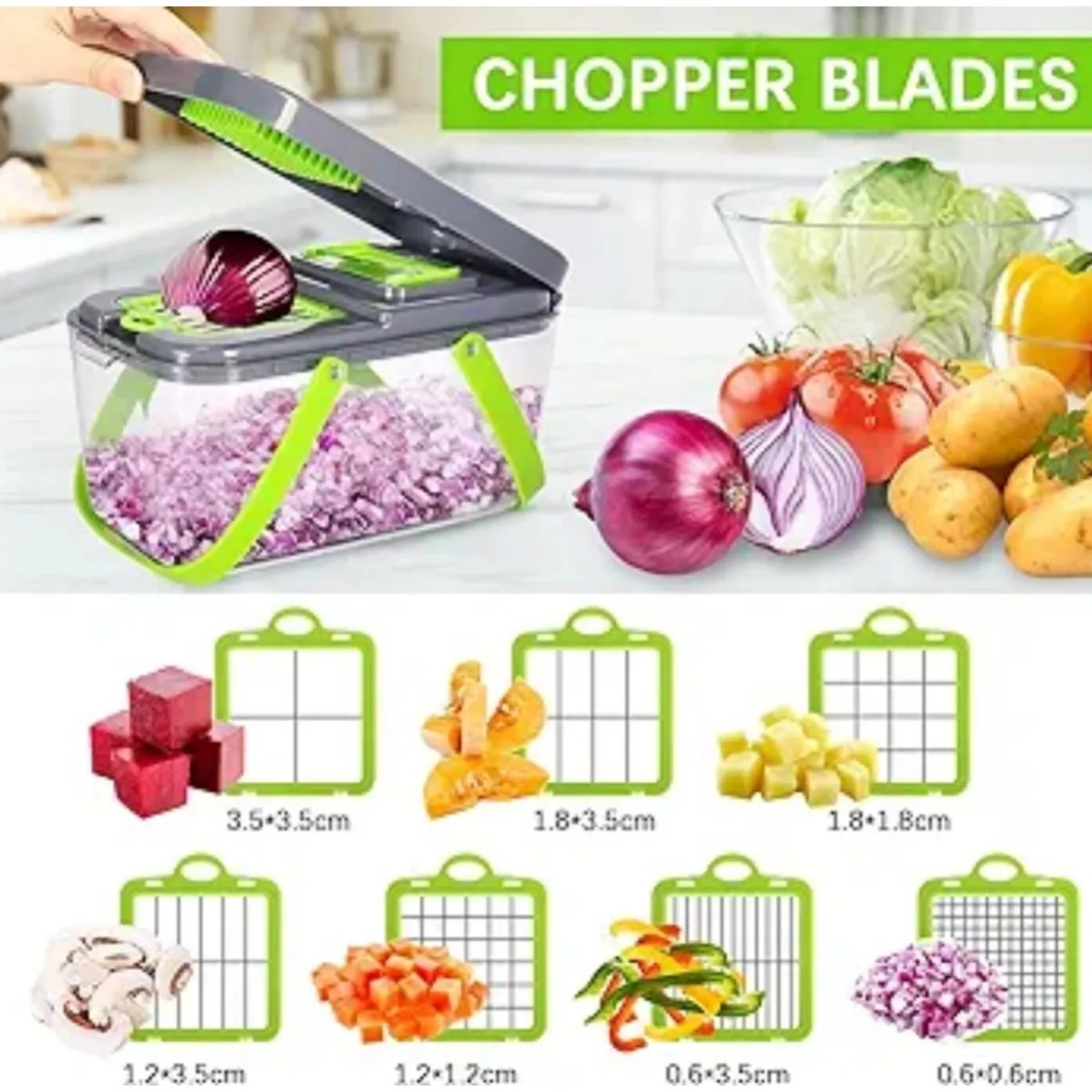 CORTADOR MULTIFUNCIONAL 22 PIEZAS PICADOR RAYADOR Y REBANADOR DE VERDURAS Y FRUTAS COLOR VERDE - 3
