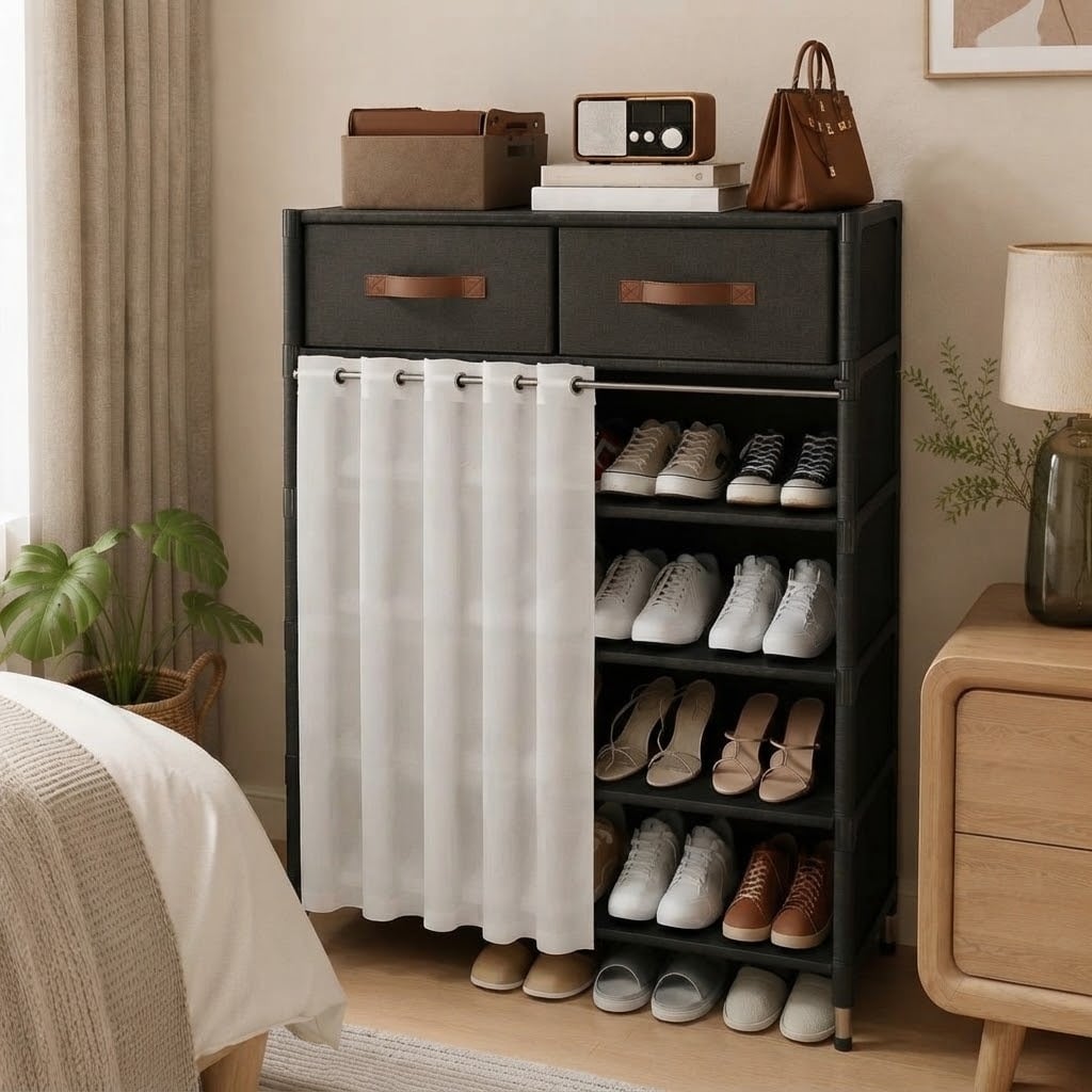ORGANIZADOR ZAPATERO DE 6 NIVELES CON 2 CAJONES Y CORTINA 102X65X28 - 1