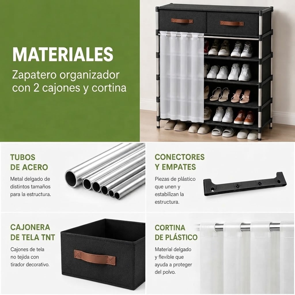 ORGANIZADOR ZAPATERO DE 6 NIVELES CON 2 CAJONES Y CORTINA 102X65X28 - 3