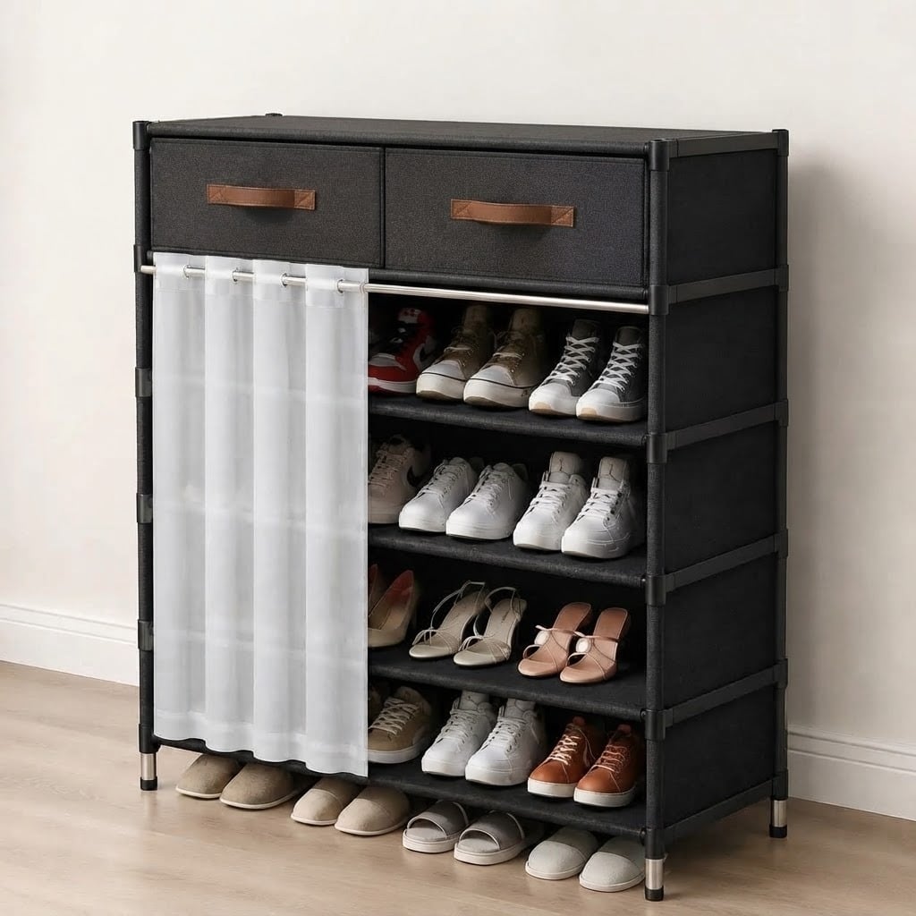 ORGANIZADOR ZAPATERO DE 6 NIVELES CON 2 CAJONES Y CORTINA 102X65X28 - 5