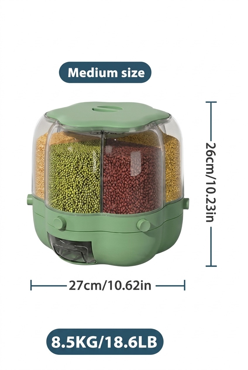 DISPENSADOR GIRATORIO DE CEREALES Y GRANOS DE 6 COMPARTIMENTOS CON DOSIFICADOR CAPACIDAD 8.5 KG - 5