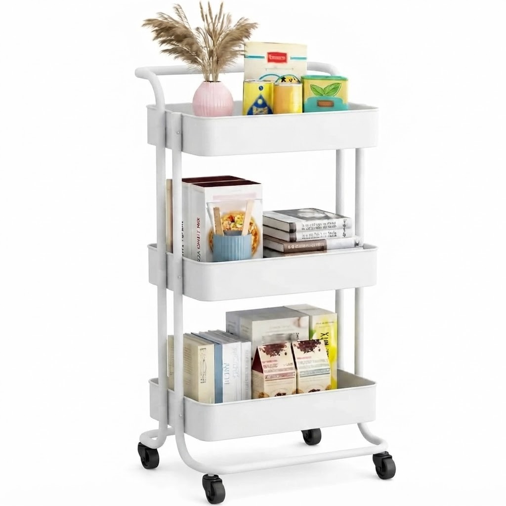 CARRITO ORGANIZADOR MULTIUSO DE 3 NIVELES CON RUEDAS COLOR BLANCO - 1
