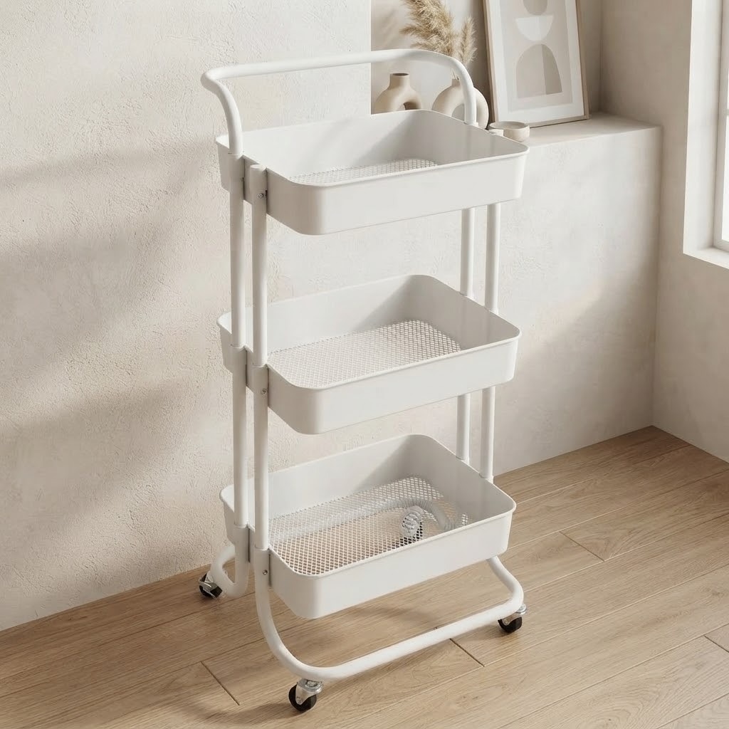CARRITO ORGANIZADOR MULTIUSO DE 3 NIVELES CON RUEDAS COLOR BLANCO - 2