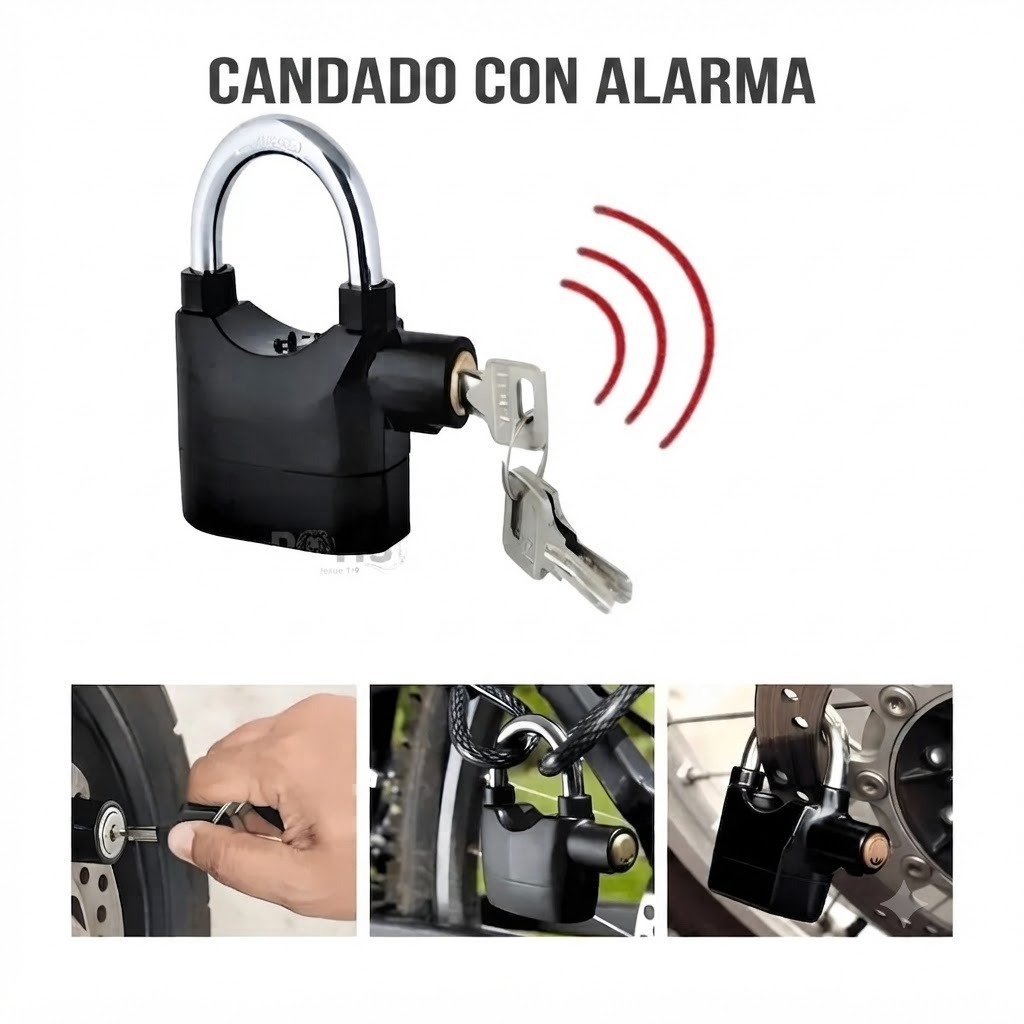 CANDADO DE SEGURIDAD CON ALARMA INTEGRADA ANTIRROBO  MOTOS BICICLETAS PUERTAS - 3