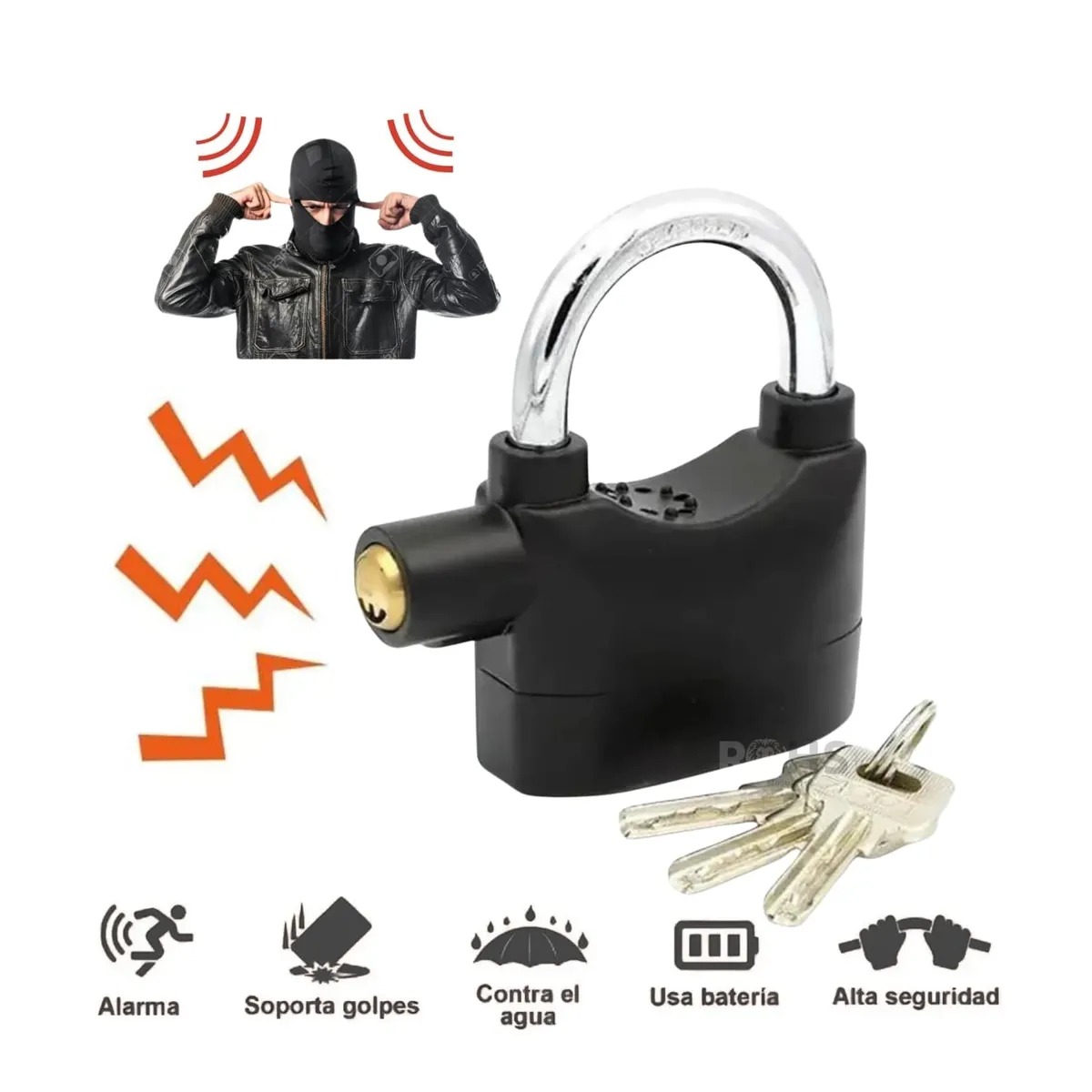 CANDADO DE SEGURIDAD CON ALARMA INTEGRADA ANTIRROBO  MOTOS BICICLETAS PUERTAS - 1