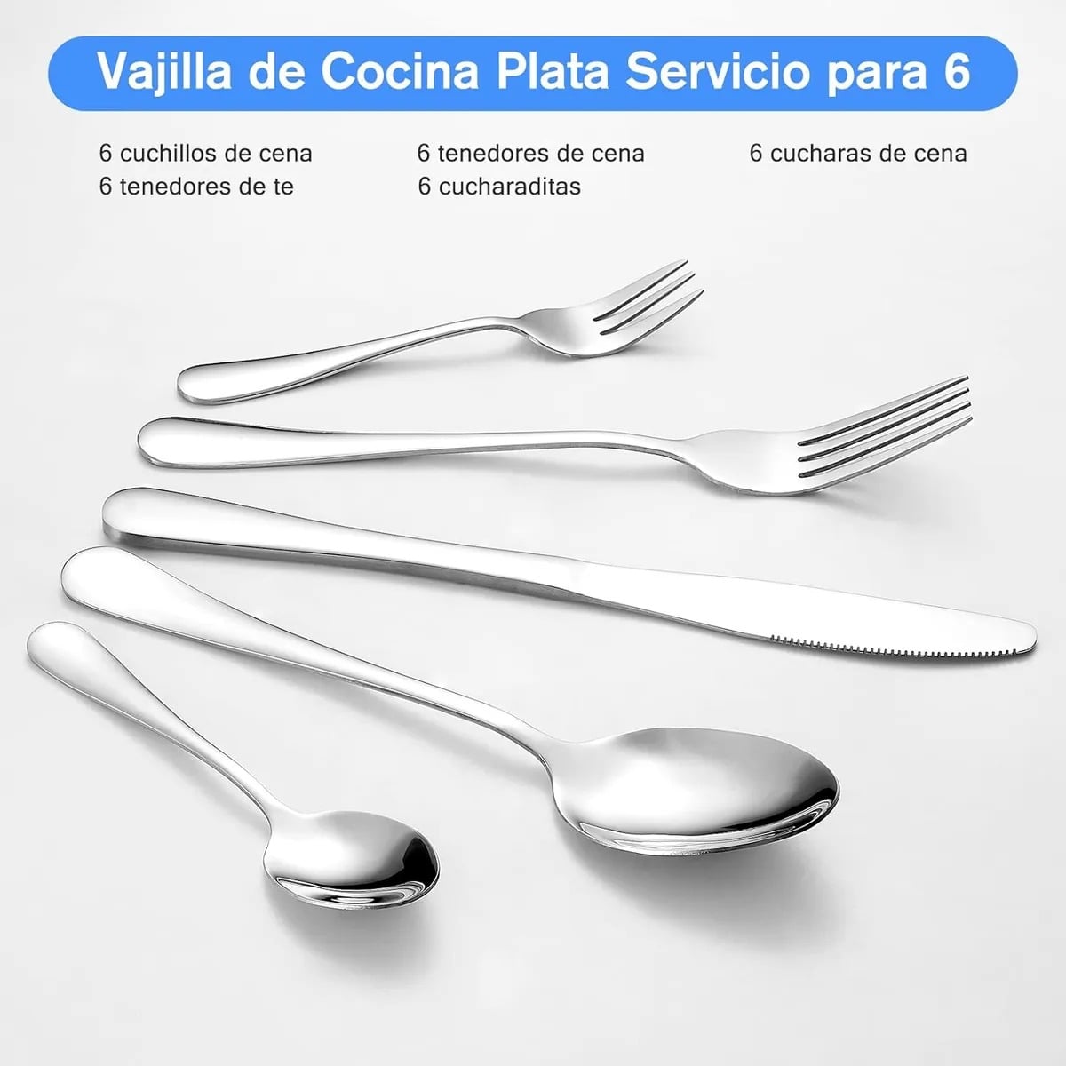 JUEGO DE CUBIERTOS 24 PIEZAS ACERO INOXIDABLE PLATEADO - 4