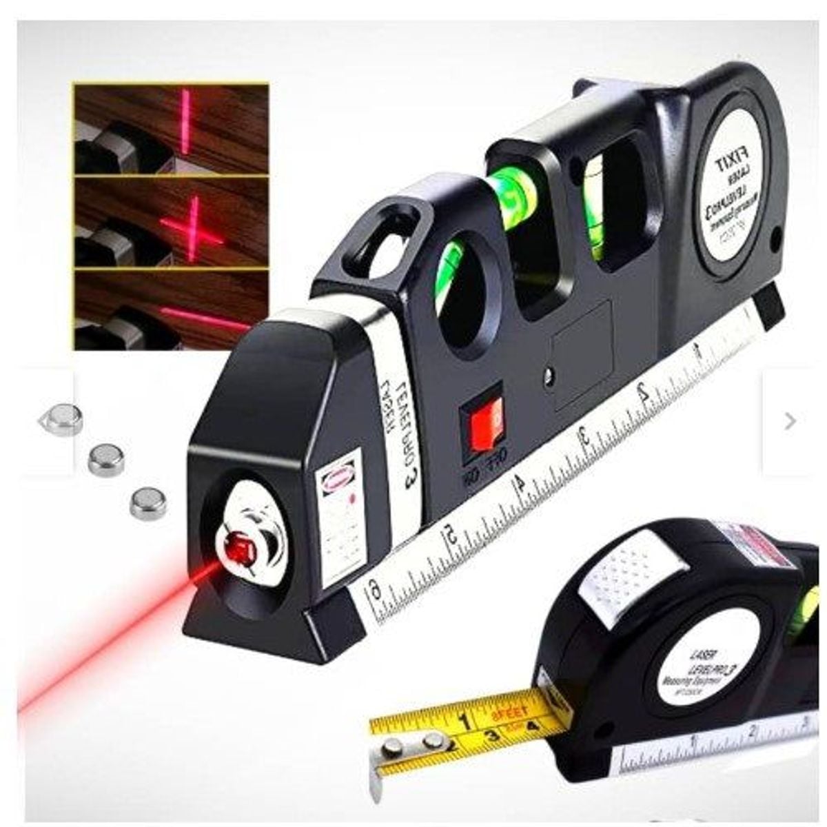NIVEL LASER DUAL HORIZONTAL VERTICAL EN CAJA + BATERIAS + WINCHA 2.5 MT - 1