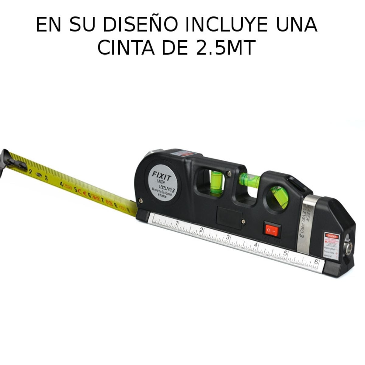 NIVEL LASER DUAL HORIZONTAL VERTICAL EN CAJA + BATERIAS + WINCHA 2.5 MT - 4