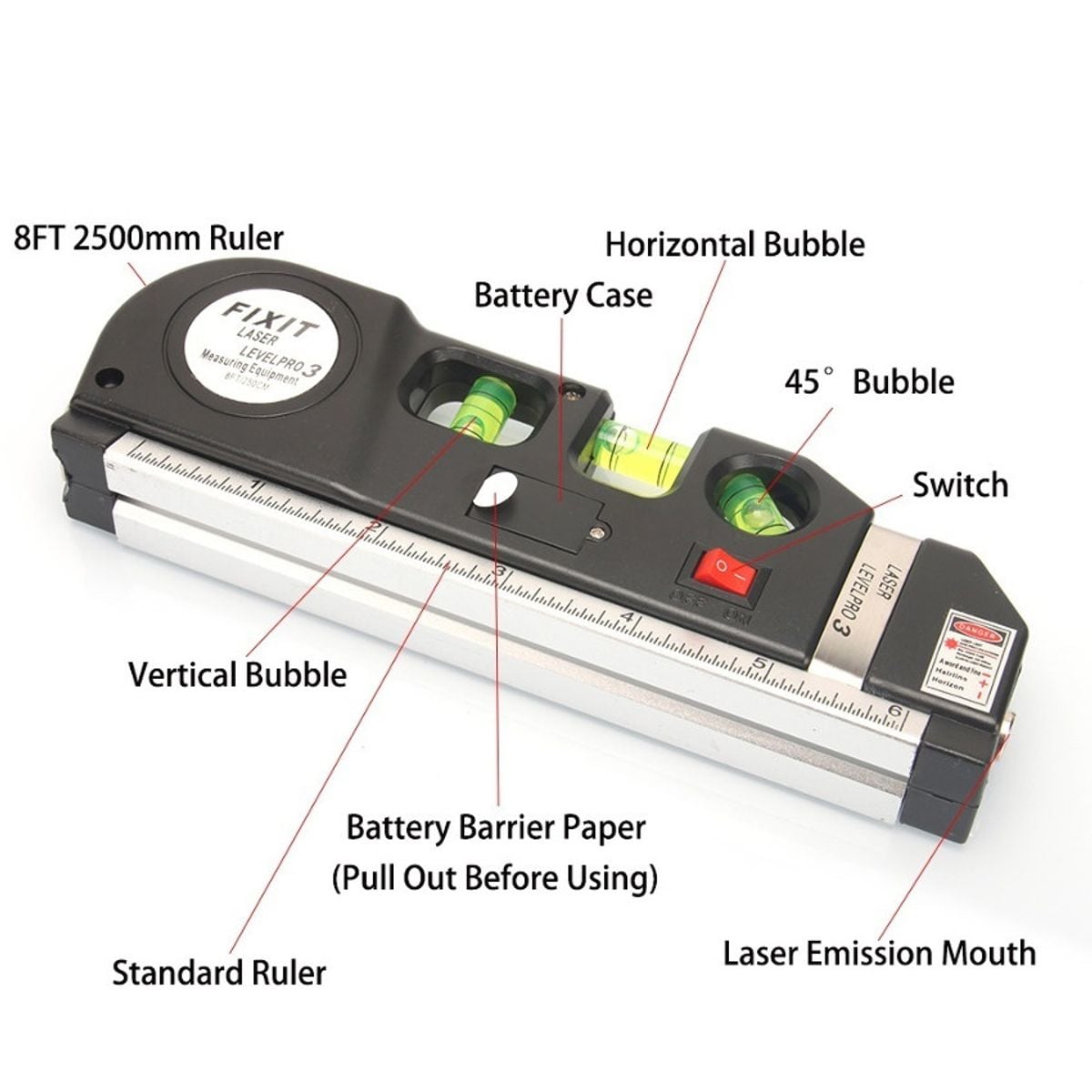 NIVEL LASER DUAL HORIZONTAL VERTICAL EN CAJA + BATERIAS + WINCHA 2.5 MT - 2