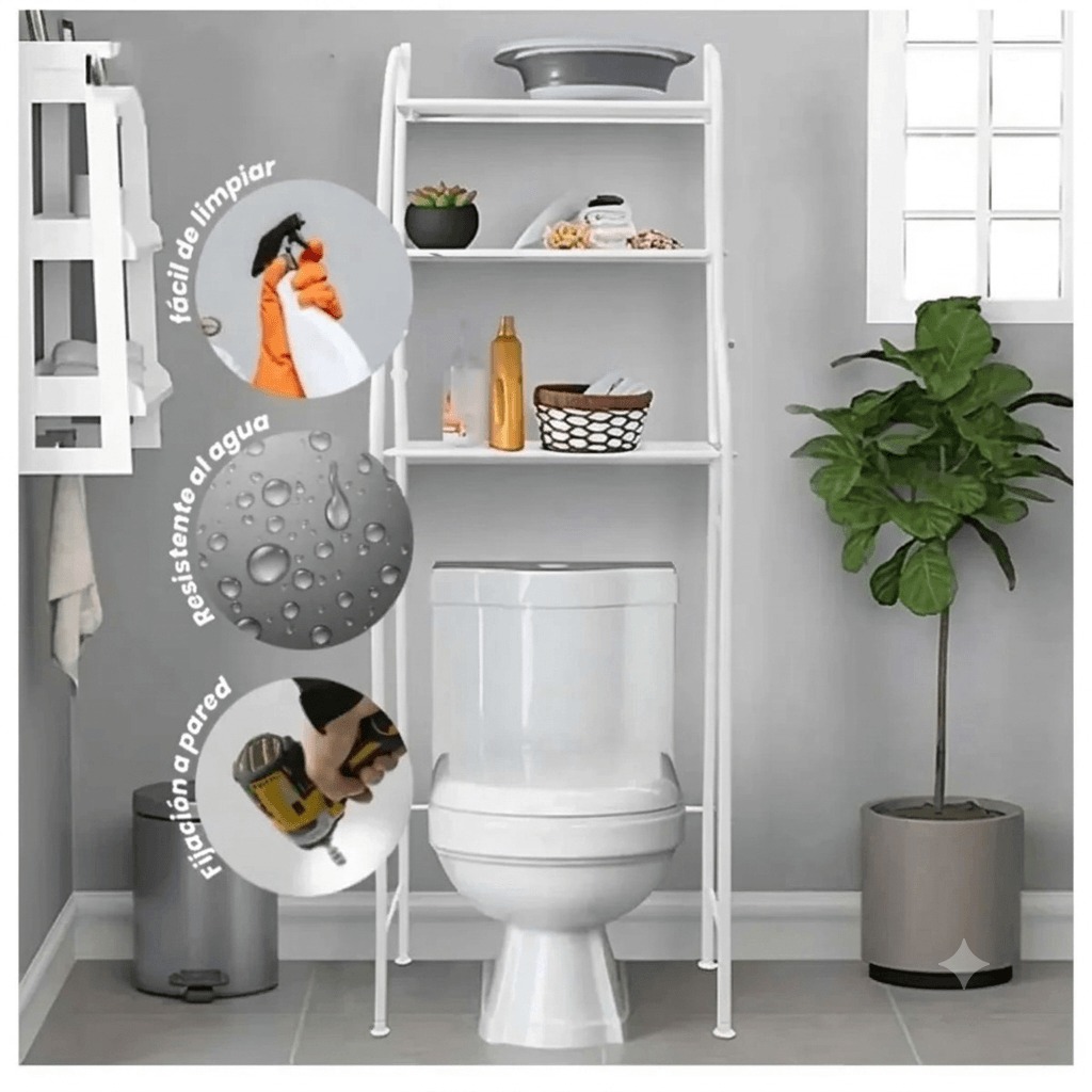 ESTANTE ORGANIZADOR MULTIFUNCIONAL 3 NIVELES CON GANCHOS LATERALES PARA BAÑO O LAVANDERIA/TM-0090 - 5