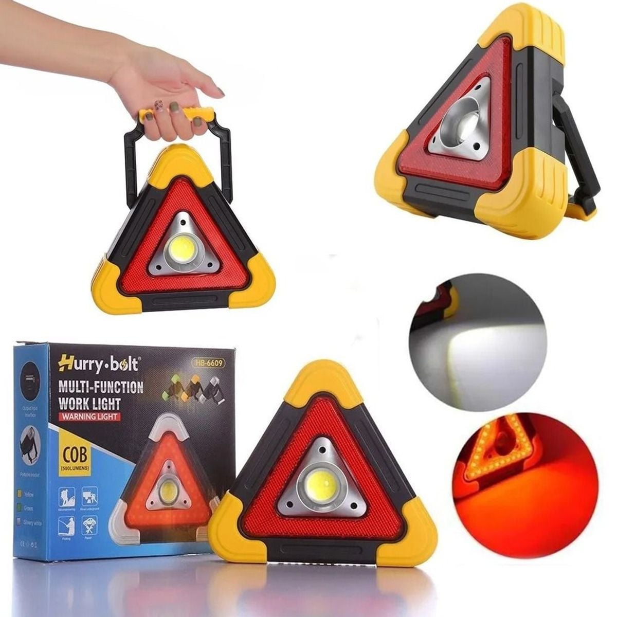 LUZ DE EMERGENCIA TRIANGULO PEQUEÑO LED COB 500 LUMENS MULTIFUNCIONAL PARA AUTO COD HB-6609 - 1