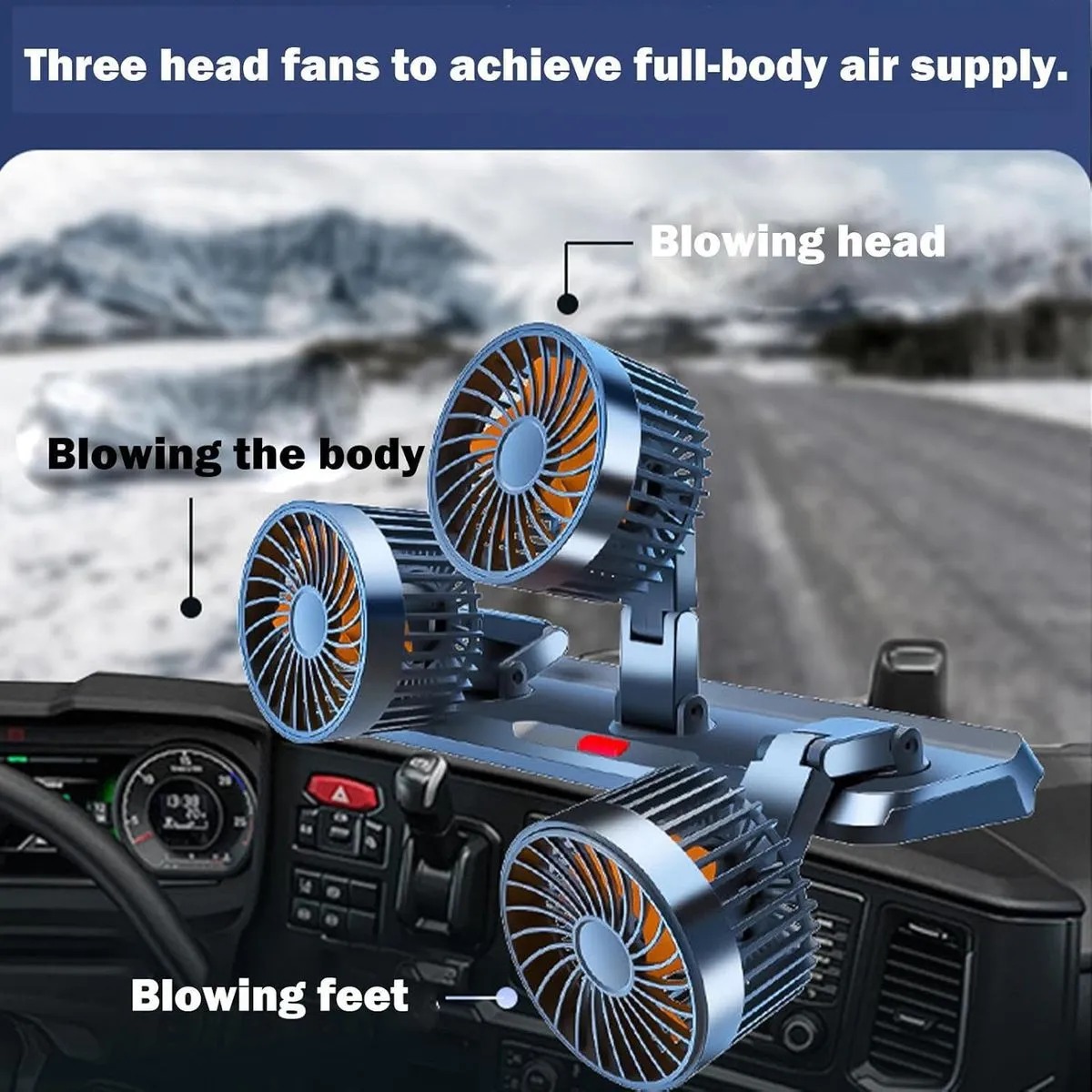 VENTILADOR DE VEHICULO 3 CABEZALES ENTRADA USB RECARGABLE MOD: MY-7158 - 3