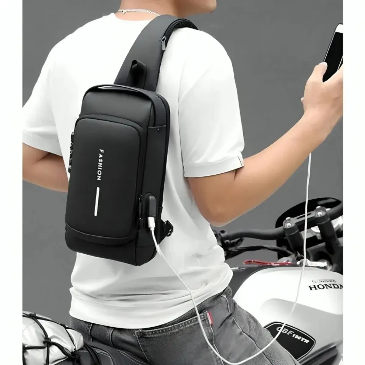 MOCHILA MORRAL ANTIRROBO IMPERMEABLE CON PUERTO USB Y CLAVE - 1