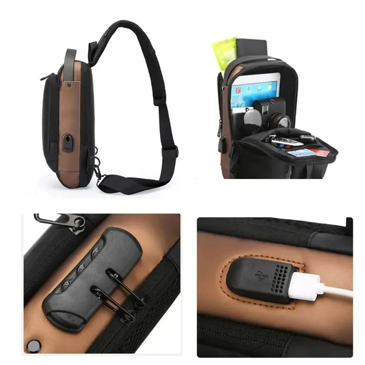 MOCHILA MORRAL ANTIRROBO IMPERMEABLE CON PUERTO USB Y CLAVE - 5