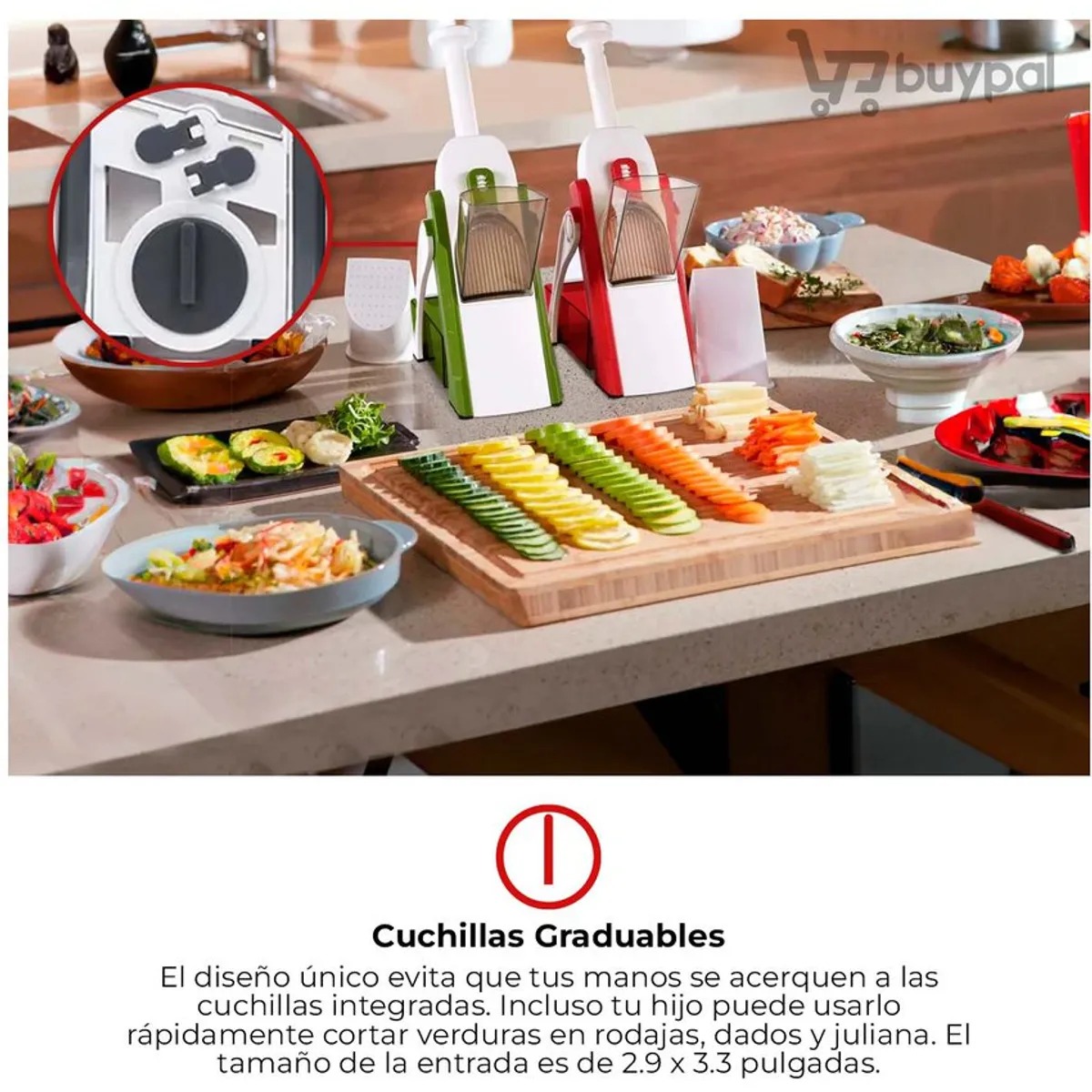 MANDOLINA DE COCINA CORTADOR DE VERDURAS EN CUBOS Y RODAJAS CON CUCHILLAS DE ACERO - 2