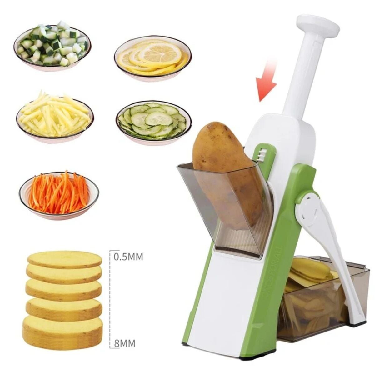 MANDOLINA DE COCINA CORTADOR DE VERDURAS EN CUBOS Y RODAJAS CON CUCHILLAS DE ACERO - 3