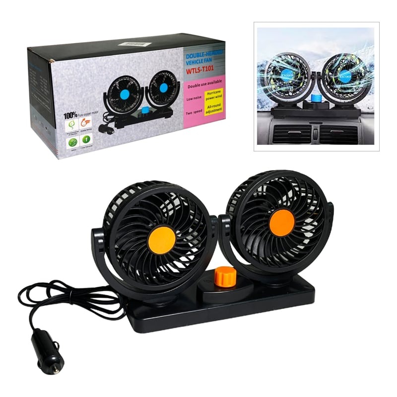 VENTILADOR DE VEHICULO 2 CABEZALES ENTRADA TIPO CIGARRILLO RECARGABLE COD HX-T304 - 2